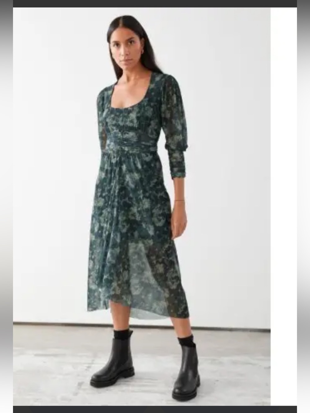 & other stories Dress YS 0 XS gathered mesh stretchy midi